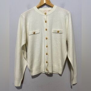 Vtg Kerri & Kelsey Women’s Small Ivory/Cream Soft Knit Cardigan Gold Buttons